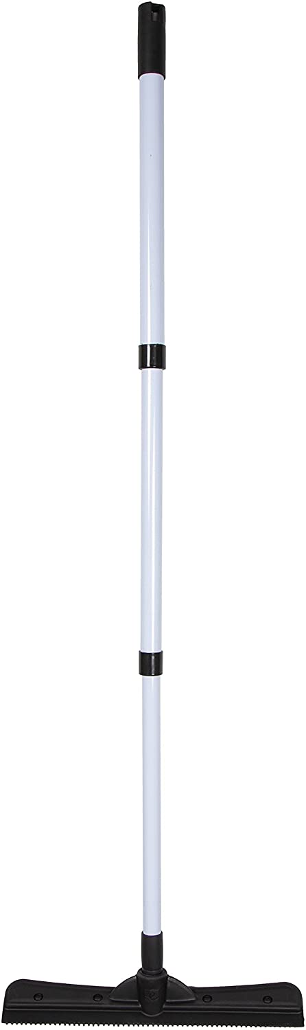 Pet hair removal broom with scraper and telescopic handle